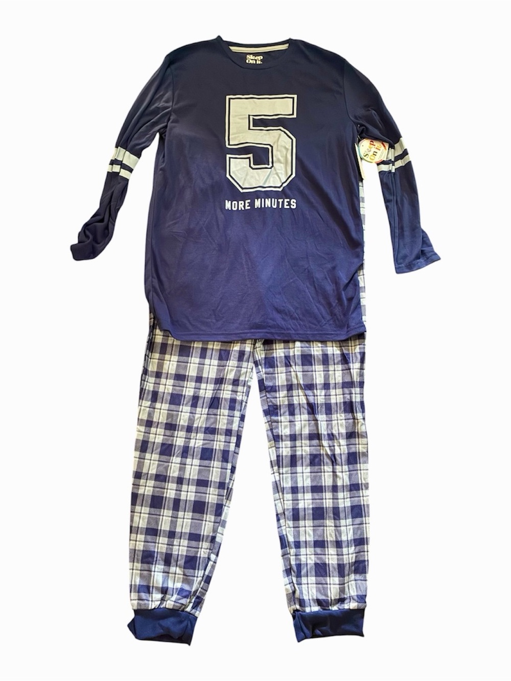 Sleep On It Navy and White '5' Plaid Kids Pajama Set